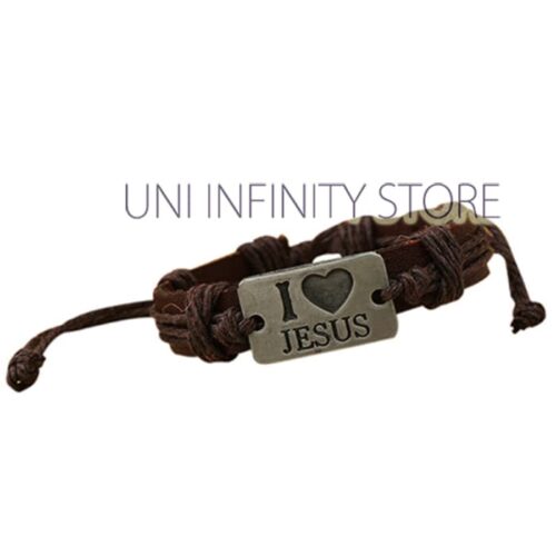 JWLB0045 Gelang Kulit Tali Coklat I Love Jesus Brown Rope Leather Brac